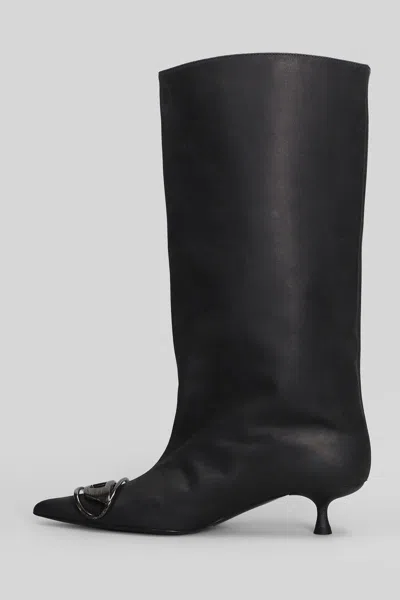 Diesel Venus 40 Tube High Heels Boots In Black Leather In Black