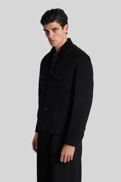 Attachment Casual Jacket In Black Wool In Black