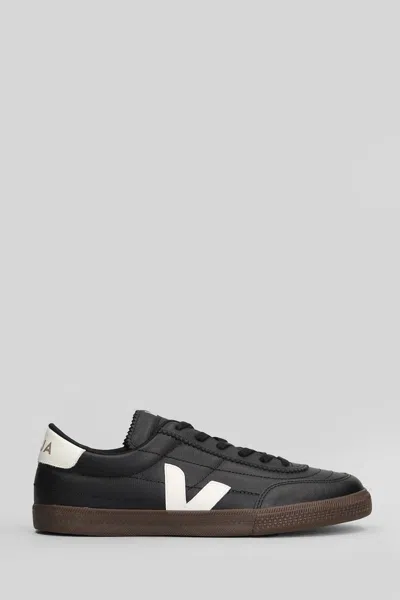 Veja Leather Sneakers In Black And White In Black