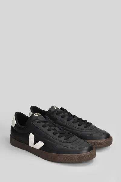 Veja Leather Sneakers In Black And White In Black