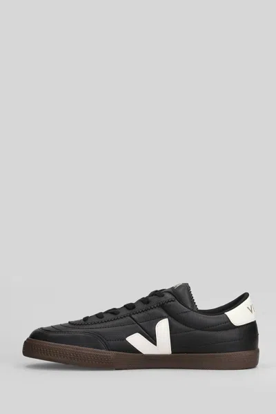Veja Leather Sneakers In Black And White In Black