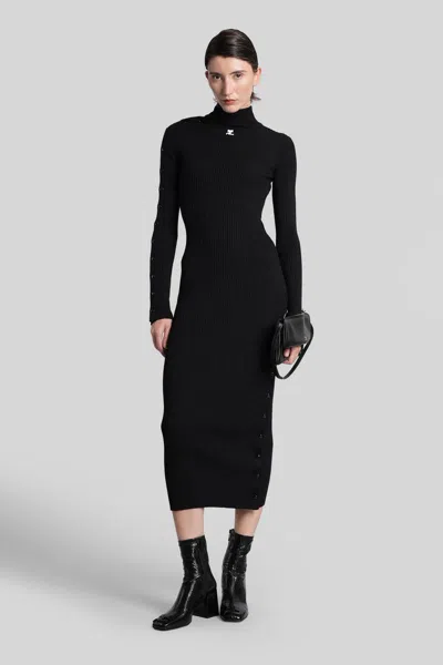 Courrèges Long Dress In Black Viscose In Black