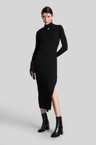 Courrèges Long Dress In Black Viscose In Black