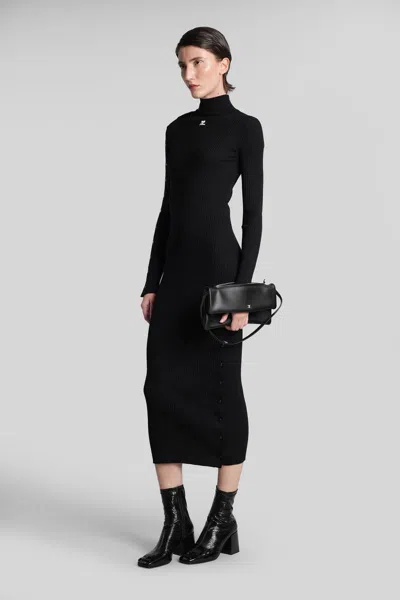 Courrèges Long Dress In Black Viscose In Black