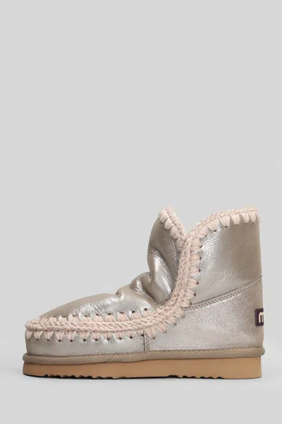 Mou Eskimo 18 Low Heels Ankle Boots In Grey Leather In Gray