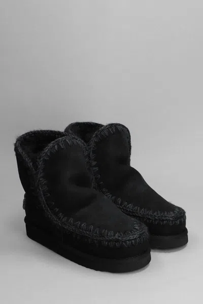 Mou Eskimo 18 Low Heels Ankle Boots In Black Suede In Black