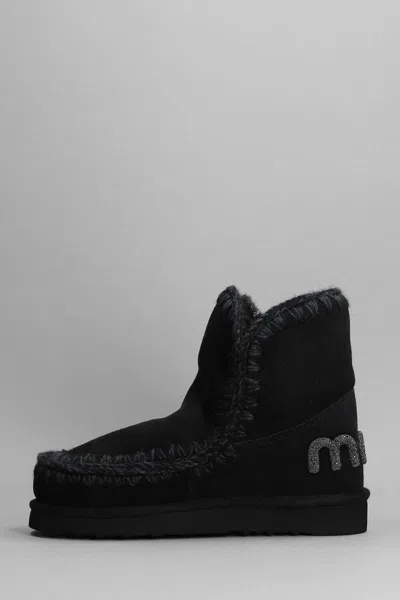 Mou Eskimo 18 Low Heels Ankle Boots In Black Suede In Black