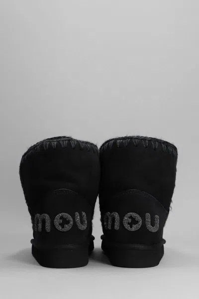 Mou Eskimo 18 Low Heels Ankle Boots In Black Suede In Black