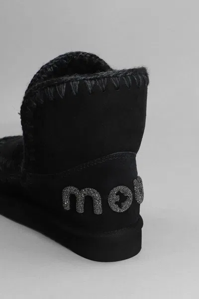 Mou Eskimo 18 Low Heels Ankle Boots In Black Suede In Black