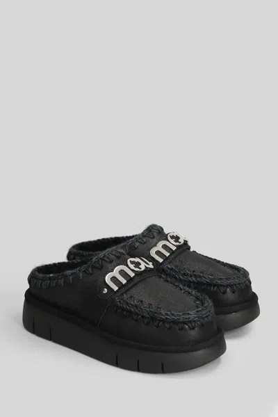 Mou Bounce Clog Slipper-mule In Black Leather In Black