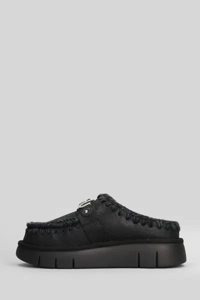 Mou Bounce Clog Slipper-mule In Black Leather In Black