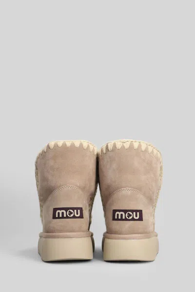Mou Eskimo 18 Low Heels Ankle Boots In Camel Suede In Brown