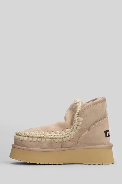 Mou Mini Eskimo Platform Ankle Boots Inside Wedge In Brown