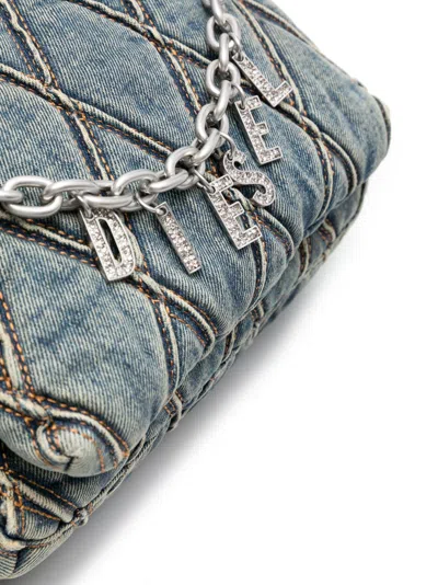 Diesel Charm Medium Denim Shoulder Bag In Green