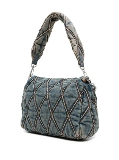 Diesel Charm Medium Denim Shoulder Bag In Green