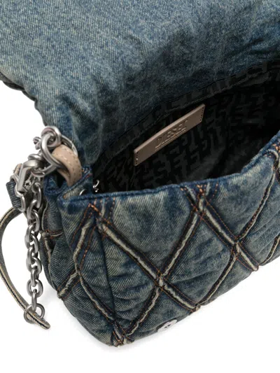 Diesel Charm Small Denim Shoulder Bag In Green