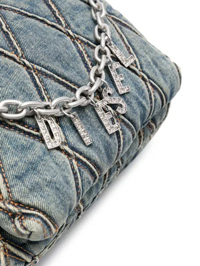 Diesel Charm Small Denim Shoulder Bag In Green