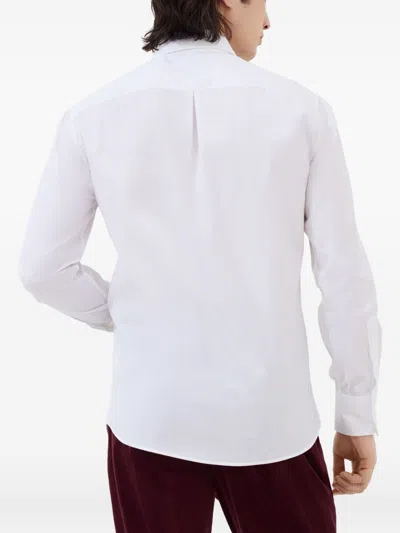 Brunello Cucinelli Button-down Collar Cotton Shirt With Curved Hem In White