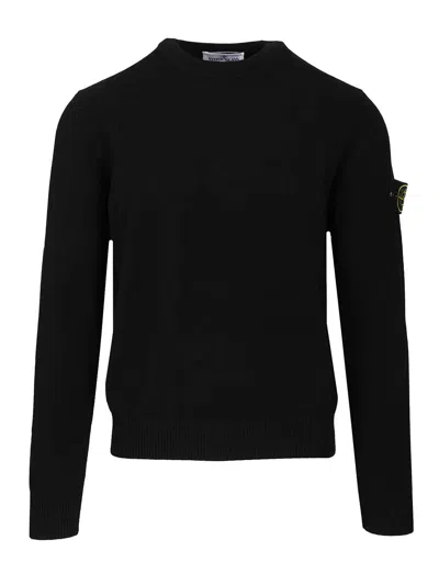 Stone Island Lambswool Crewneck Sweater In Black