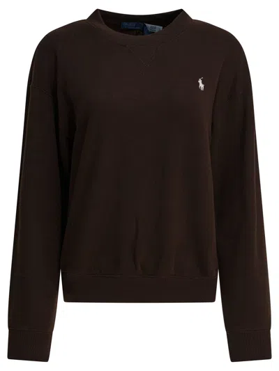 Polo Ralph Lauren Crewneck Sweatshirt With Pony Sweatshirts Brown In Black