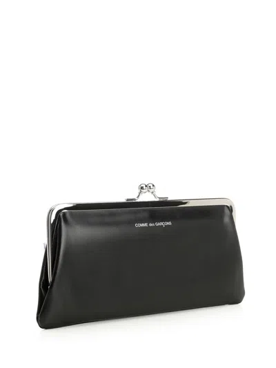 Comme Des Garçons Large Wallet With Kiss Closure Clutches Black In Black