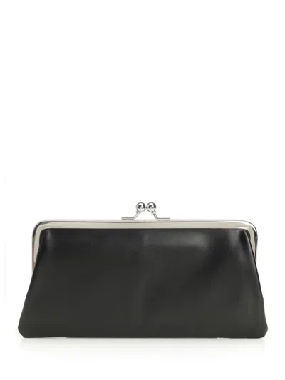 Comme Des Garçons Large Wallet With Kiss Closure Clutches Black In Black