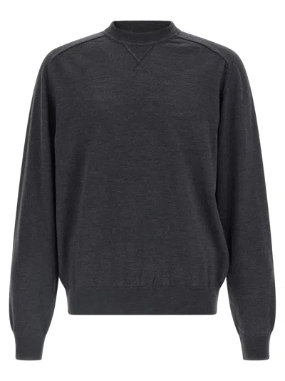 Jacquemus Long Sleeve Crewneck Sweater With Ribbed Cuffs In Gray
