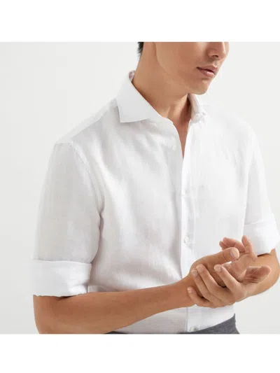 Brunello Cucinelli Button-down Collar Cotton Shirt With Curved Hem In White