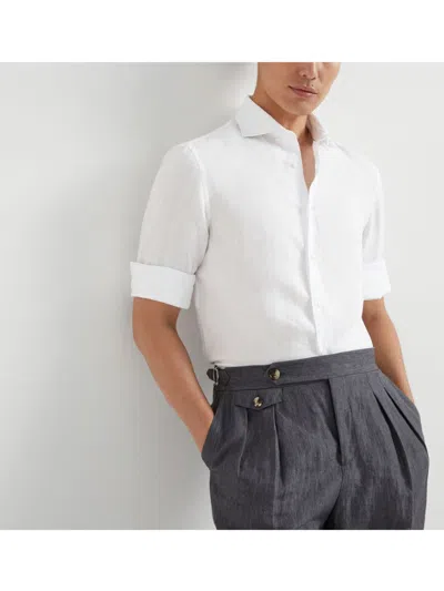 Brunello Cucinelli Button-down Collar Cotton Shirt With Curved Hem In White