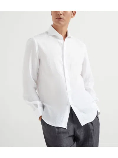 Brunello Cucinelli Button-down Collar Cotton Shirt With Curved Hem In White