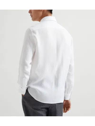 Brunello Cucinelli Button-down Collar Cotton Shirt With Curved Hem In White