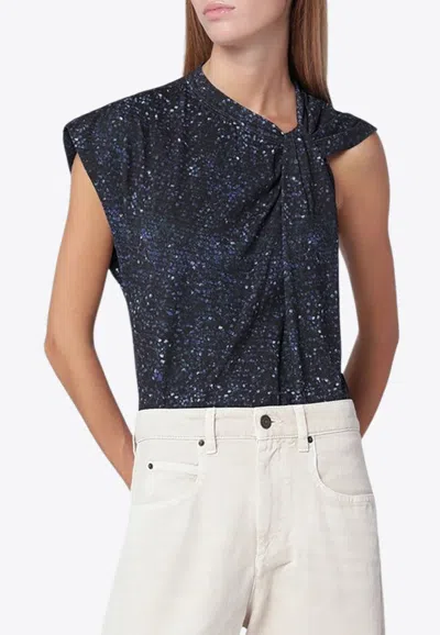 Isabel Marant Nayda Asymmetrical T-shirt With Midnight Blue Print In Blue