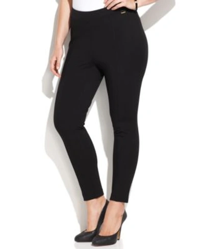 Shop Calvin Klein Plus Size Pull-on Skinny Ponte Pants In Black
