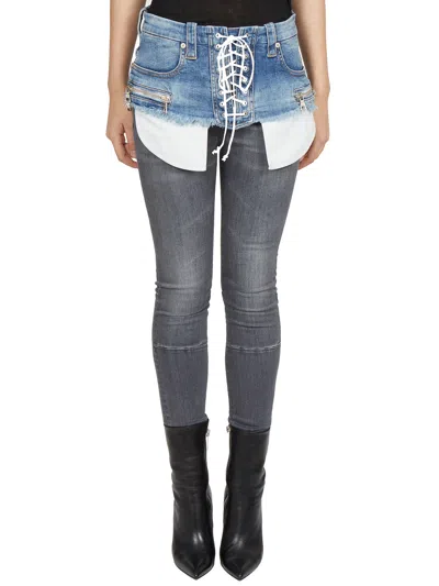 Ben Taverniti Unravel Project Ben Taverniti Unravel Denim Lace Up Belt In Blue