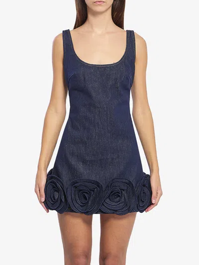 Self-portrait Short Blue Dress With Floral Applique Self Portrait In Blue