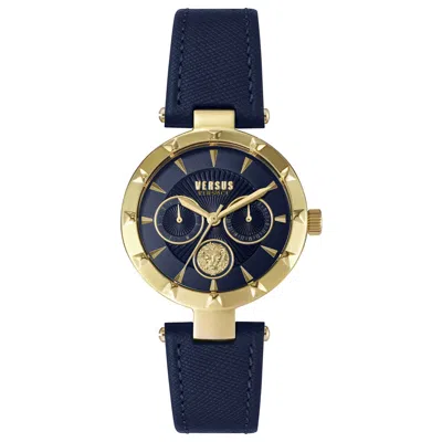Versace Versus By  Gold-tone Ip Chronograph Leather Ladies Watch In Blue