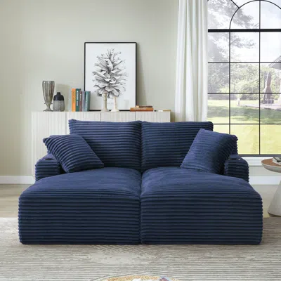 Streamdale Furniture Streamdale Compressible Double Chaise Lounge Sleeper Loveseat In Blue
