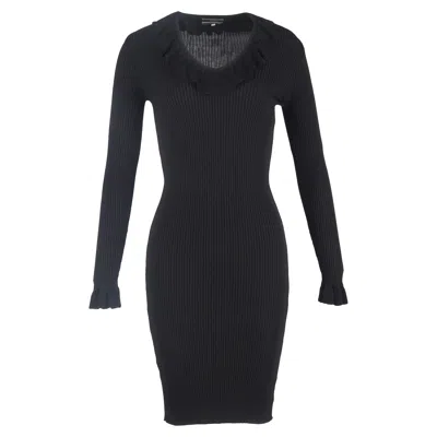 Joseph Ribbed Midi Dress With Ruffles In Black Wool In Black