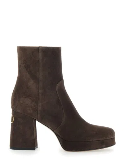 Valentino Garavani "fawcette 90mm" Heeled Ankle Boots In Brown