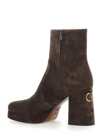 Valentino Garavani "fawcette 90mm" Heeled Ankle Boots In Brown