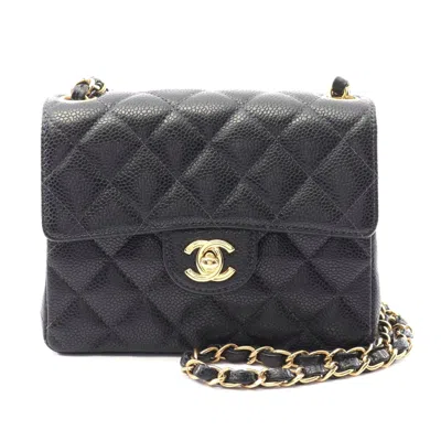 Pre-owned Chanel Mini Matelasse Leather Shoulder Bag In Black