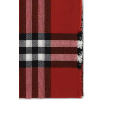 Burberry Women Wool Check Wide Scarf In Red