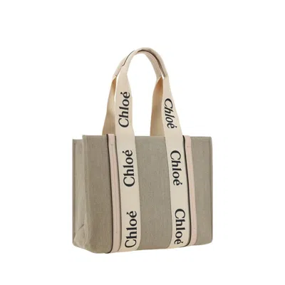Chloé Women Medium Woody Tote Bag In Linen In Neutral