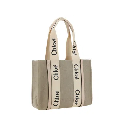 Chloé Women Medium Woody Tote Bag In Linen In Neutral