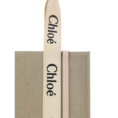 Chloé Women Medium Woody Tote Bag In Linen In Neutral