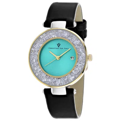 Christian Van Sant Dazzle Quartz Blue Dial Ladies Watch Cv1225 In Black / Blue / Gold Tone / Yellow