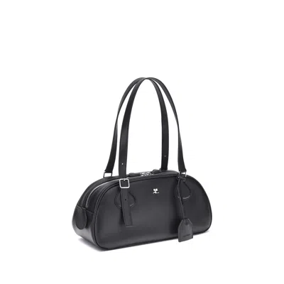Courrèges Black Calf Leather Bos Taurus Shoulder Bag In Black