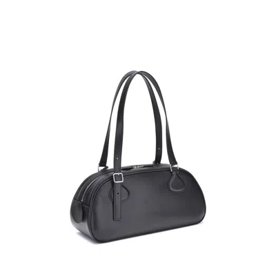 Courrèges Black Calf Leather Bos Taurus Shoulder Bag In Black