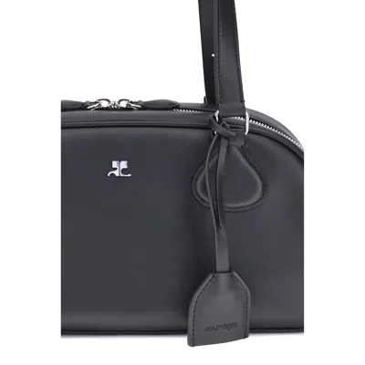 Courrèges Black Calf Leather Bos Taurus Shoulder Bag In Black