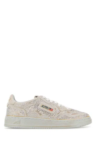 Autry Medalist Low Sneakers In Worn-out Effect Suede With Rhinestones In Multi
